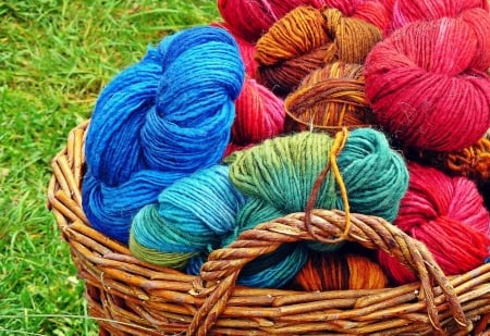 Basket of wool - colorfull, winter, handwork, knitting, basket, wool