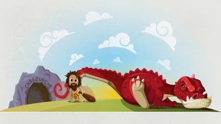 Once upon a time... - red, fantasy, dragon, vector, man