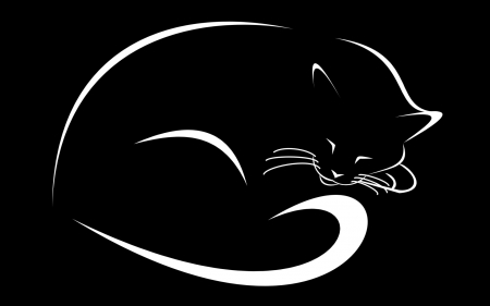 Sleeping cat - black, white, pisica, sleep, bw, vector, art, cat