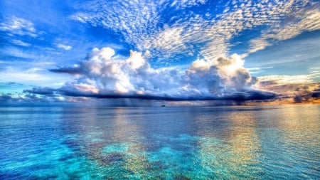 Peaceful Beach - sky, water, sea, clouds