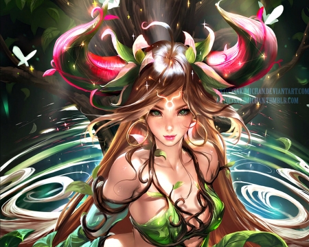 Zodiac ~ Taurus - girl, taurus, sakimichan, horns, fantasy, green, woman, zodiac, art, luminos