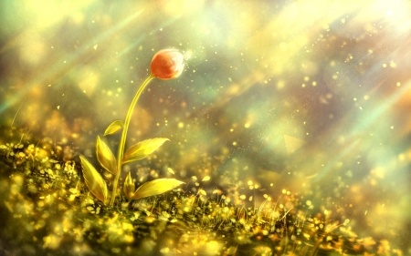 Magical flower - bou nin, magical, fantasy, art, yellow, luminos, orange, green, anime, manga, flower