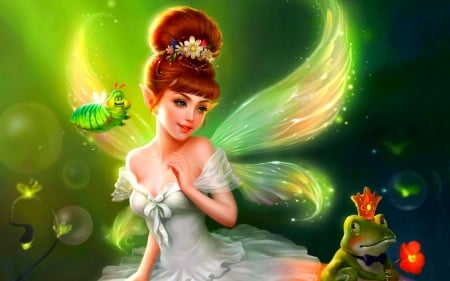 King of Frogs - fairytale, lights, artwork, crown, fairy, frog