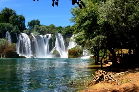 Waterfall - trees, forest, river, cascade, riverside