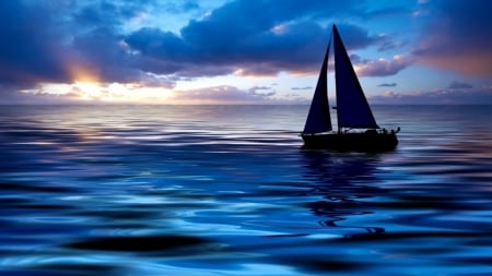 Twilight Sailing - sky, clouds, water, sea, boat