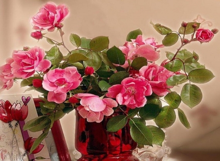 Beautiful pink flowers - vase, beautiful, beauty, colors, freshness, petals, pink, still life, leaves, natural, flowers, fresh, nature, floral