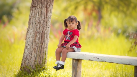 Cute little girl - Girl, Photography, Summer, Bench