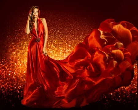 In Red - style, lady, gown, wind