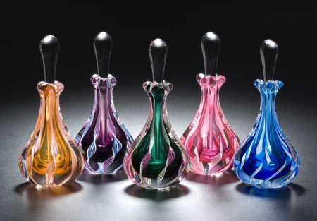 Perfume bottles - perfume, yellow, bottle, blue, fragrance, pink, colorful, purple, green, glass