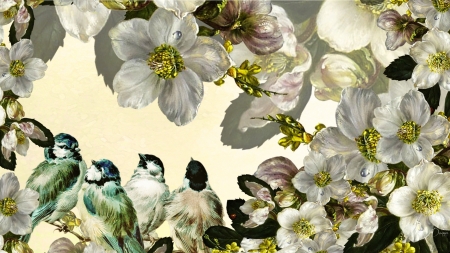 Dogwood and Summer Birds - flowers, birds, summer, dogwood, spring, floral