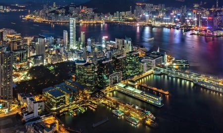 Victoria Harbour,Hong Kong - harbour, hong, night, city, kong