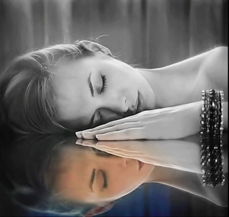 Sleeping Beauty - woman, model, girl, blonde, sleeping, reflection