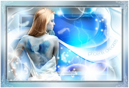 PHOENIX DREAM'S - white, tattoo, female, blue, phoenix, bird