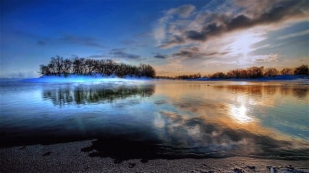 River - sky, horizan, reflection, river