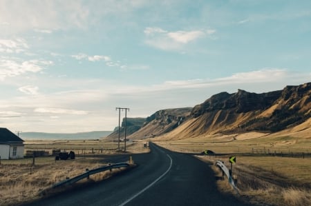 Road - clouds, street, nature, Road, landscape, mountain, sky