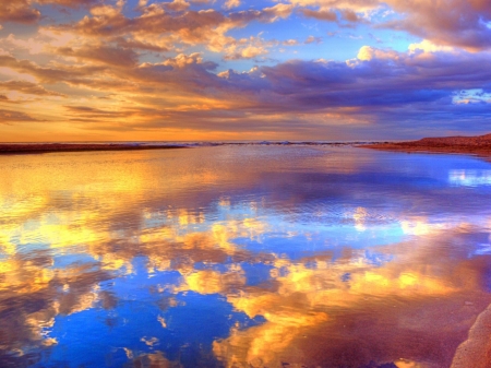 Beach Sunset - clouds, sunset, nature, beach, sea, reflection, sky