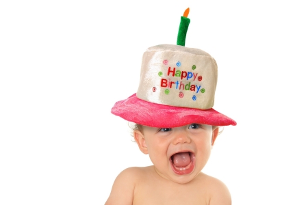 Happy Birthday! - hat, mood, surprised, copil, baby, child, birthday, boy, smile, white, funny, cute, card, cake