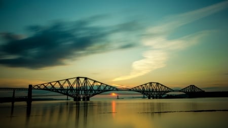 Sunset - clouds, sea, sky, bridge