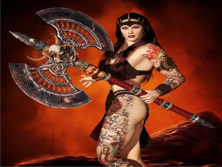 Yeah Though I Walk. - tattoo, fantasy, warrior, woman, axe