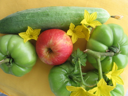 my produce! - tomato, food, apple, cocumber