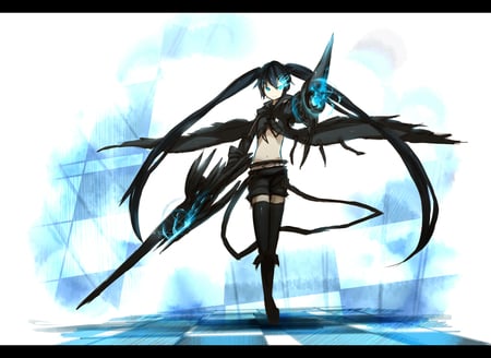 Hasta la vista Baby!! - flames, blue eyes, weapon, anime, black rock shooter