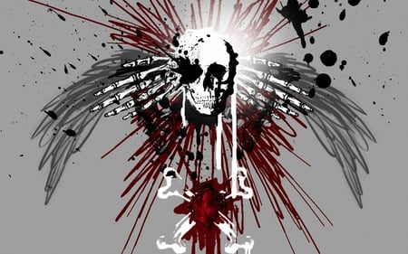 Skull - abstract, black, heart, red