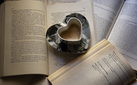 Coffee Love - love, drink, coffee, hot, heart, books, drinks