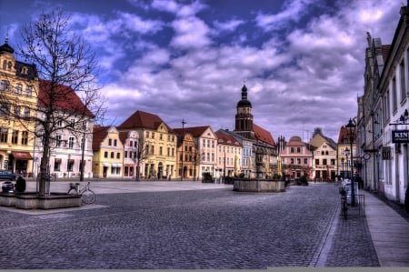 Cottbus, Germany - street, sky, houses, clouds, city