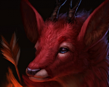 Red deer - jademere, deer, fantasy, horns, red, luminos, beneath the sun, creature, cute