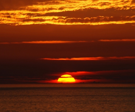 Red Sunset - nature, sky, clouds, red, sunset, sea