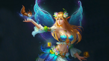 Fairy and Squirls - pretty, beautiful, girl, fantasy, digital, woman, squirls, fairy, art