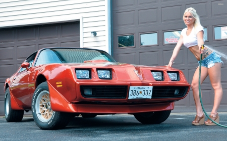 pontiac and the blonde - blonde, girl, car, pontiac