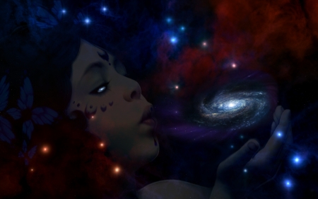 Cosmic Creator - woman, creator, female, cosmic, model, cgi, pretty, epic, ultra high definition, stars, 4k, space, lovely, witch, nature, 8k, galaxy, blue, beautiful, high definition