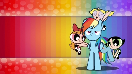 The Powerpuff Girls New Friend - kawaii, Cartoon Network, Cartoons, Blossom, mlp, Happy, Buttercup, My Little Pony, The Powerpuff Girls, sfw, TV Series, My Little Pony Friendship is Magic, Girls, Bubbles, Friendship, cute, Sisters, Rainbow Dash