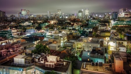 tokyo cityscape at night hdr - houses, city, urban, night, hdr