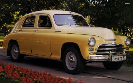 gaz m20 pobeda - gaz, car, flower, pobeda