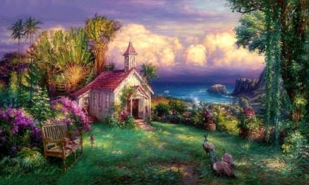 Church of Paradise - attractions in dreams, paradise, summer, spring, nature, love four seasons, churches, paintings, flowers, colors, garden, getaways