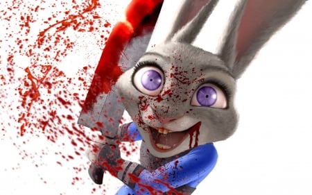 Zootopia (2016) - red, purple, blood, animation, eyes, blue, white, rabbit, zootopia, movie, judy, bunny, disney, knife