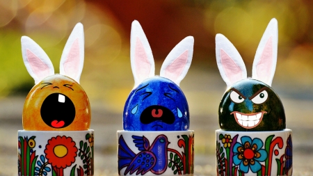 Funny eggs - tears, mood, rabbit, blue, ears, deco, bunny, orange, cry, easter, funny, egg, cup