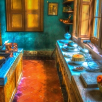 lovely old kitchen in teal hdr