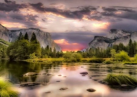 morning light - morning, sunup, mountains, river