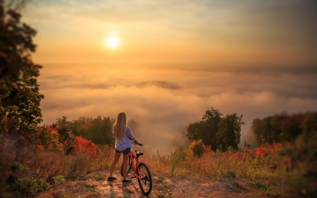 Beautiful time for rest - girl, sunset, pretty, clouds