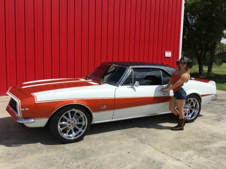 Beautiful Camaro Cowgirl - classic, gm, boots, hat