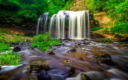 Forest waterfall - cascades, forest, beautiful, stones, waterfall, rocks