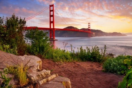 Golden gate bridge - California, beautiful, America, San Fancisco, sea, sunrise, ocean, bridge