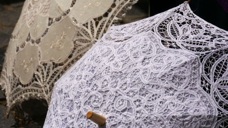 Elegant Umbrella - white, umbrella, sun, lace, elegant