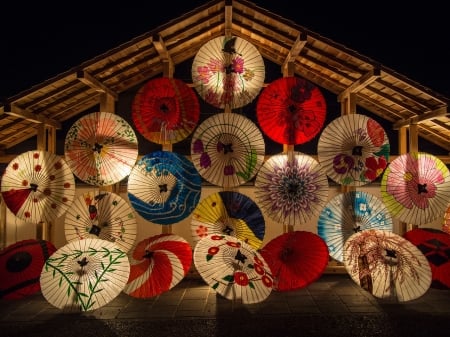 japanese Umbrellas - house, colorful, japan, parasol, umbrellas