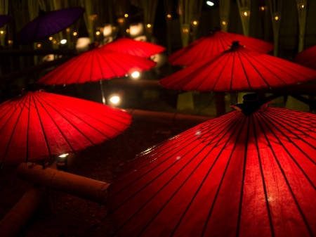 Red Parasols - umbrellas, parasols, japan, red