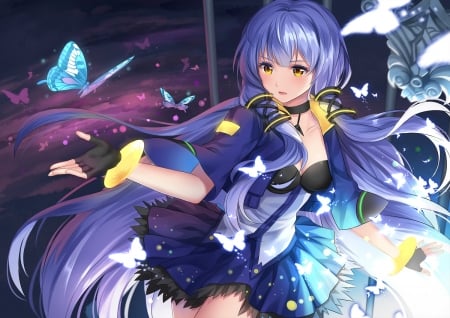 Xingchen - althea, girl, xingchen, white, butterfly, purple, hand, vocaloid, blue, anime, manga