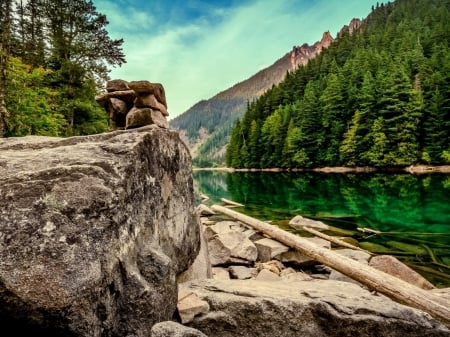 Lindeman Lake,Canada - canada, nature, wood, lake, forest, reflection, mountain, park